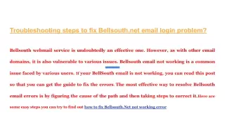 Troubleshooting steps to fix Bellsouth.net email login problem?