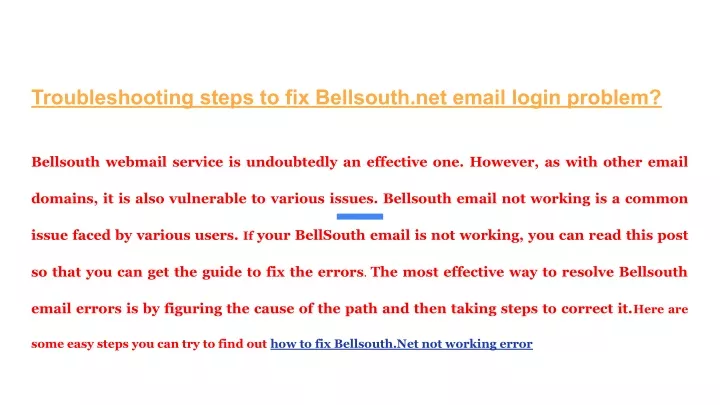 troubleshooting steps to fix bellsouth net email