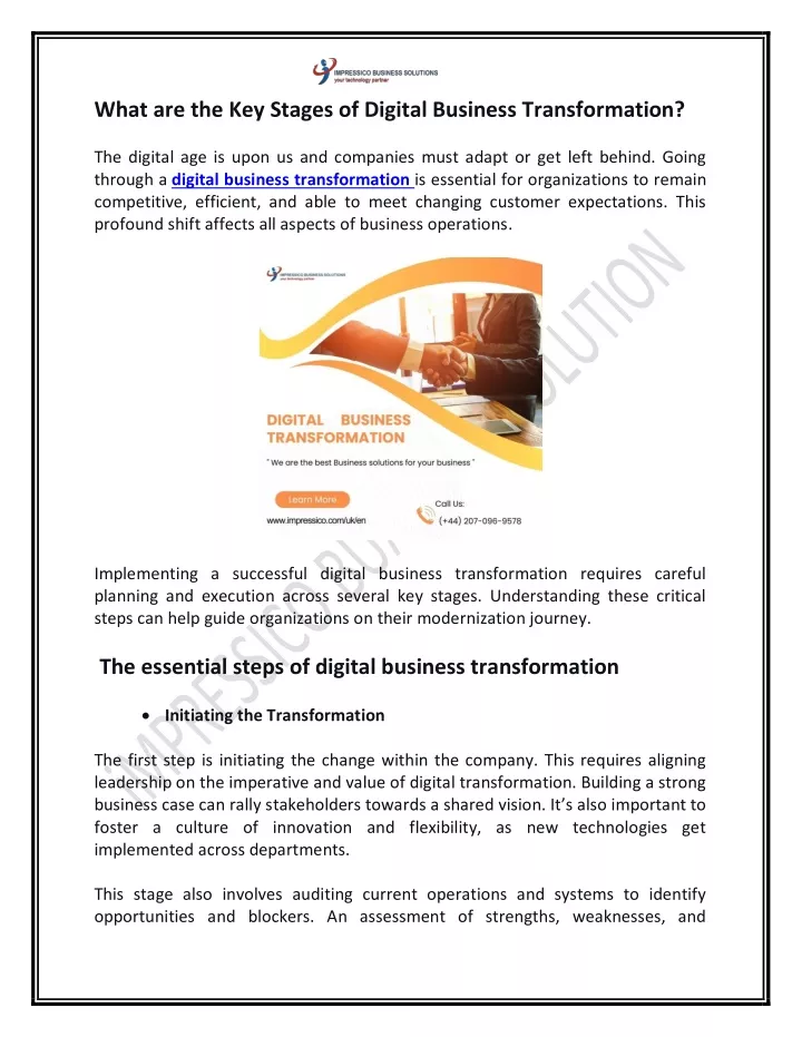 what are the key stages of digital business