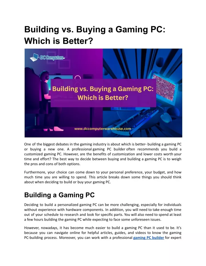 building vs buying a gaming pc which is better