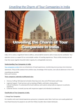 Unveiling the Charm of Tour Companies in India