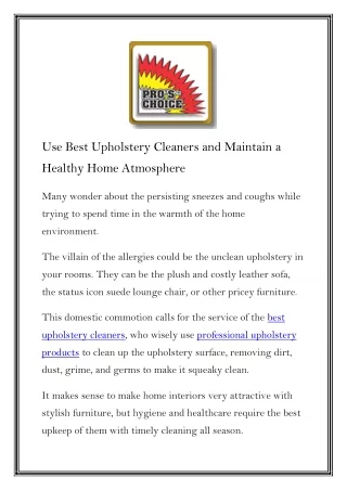 Use Best Upholstery Cleaners and Maintain a Healthy Home Atmosphere