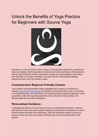 Unlock the Benefits of Yoga Practice for Beginners with Source Yoga