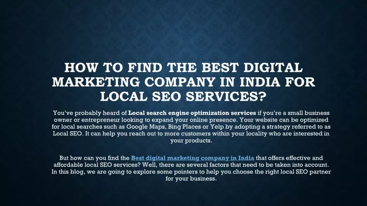 how to find the best digital marketing company in india for local seo services