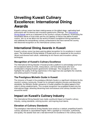 Unveiling Kuwait Culinary Excellence International Dining Awards