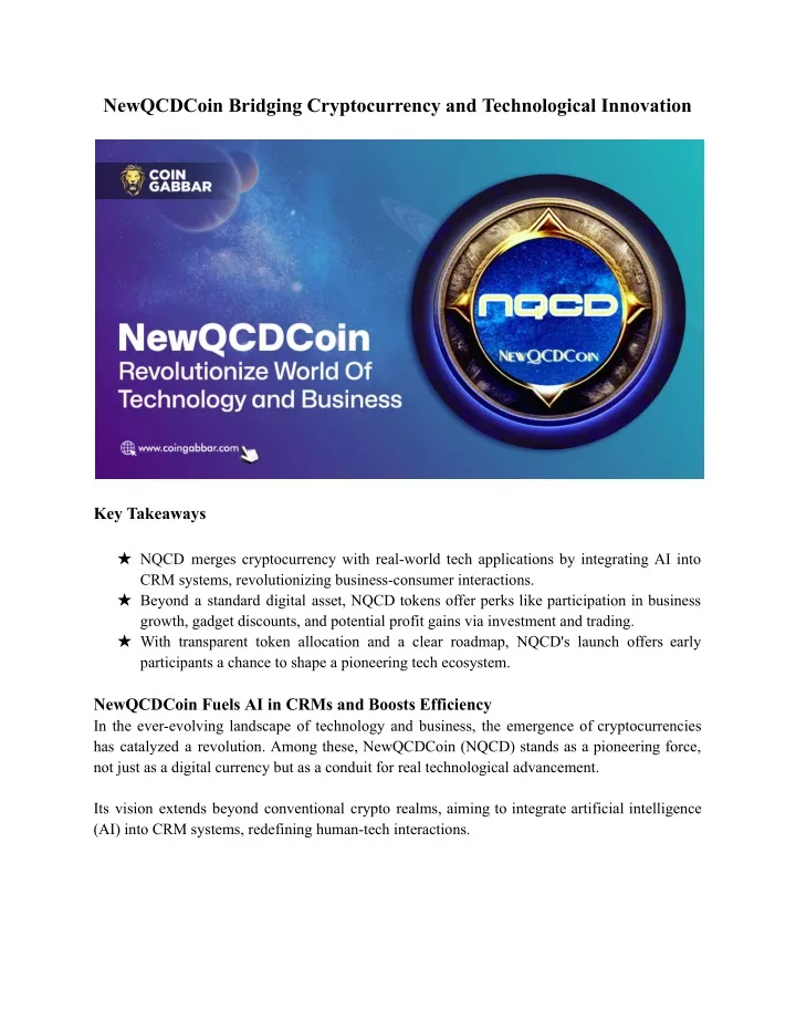 newqcdcoin bridging cryptocurrency