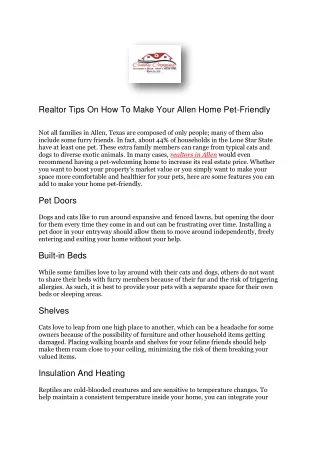 Realtor Tips On How To Make Your Allen Home Pet