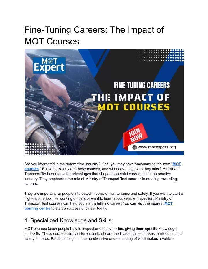 fine tuning careers the impact of mot courses