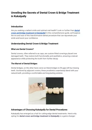 dental crown & bridge treatment in kukatpally