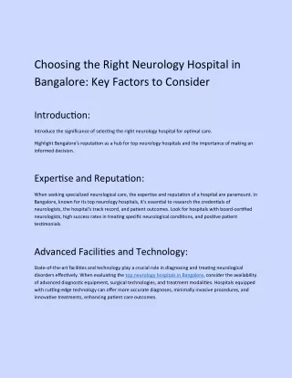 Choosing the Right Neurology Hospital in Bangalore
