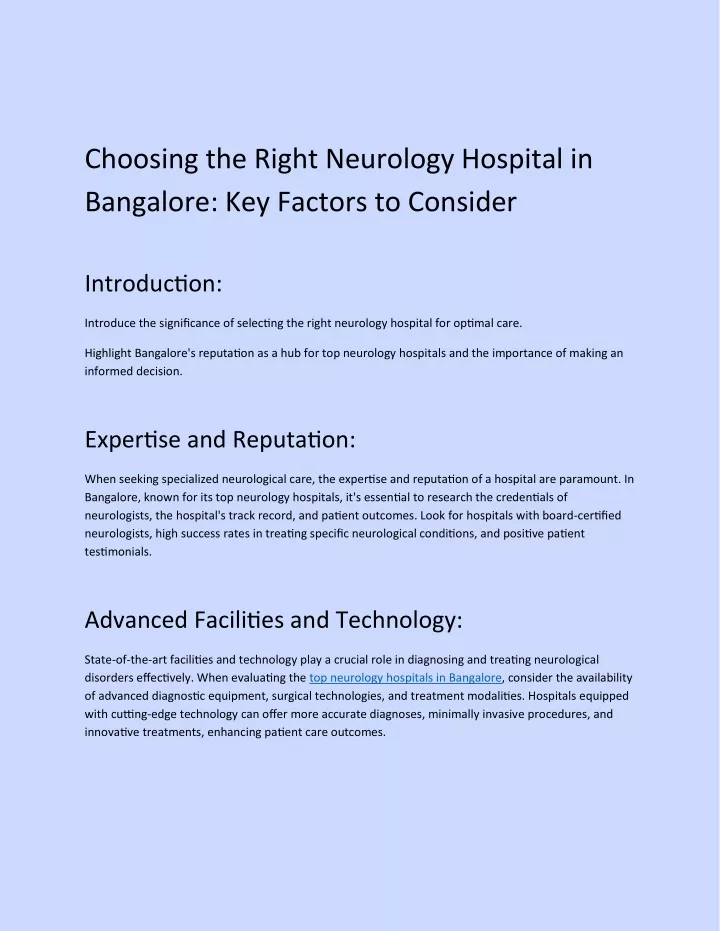 choosing the right neurology hospital