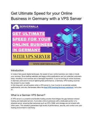 Get Ultimate Speed for your Online Business in Germany with VPS Server