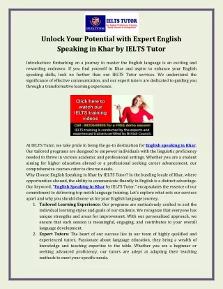 Unlock Your Potential with Expert English Speaking in Khar by IELTS Tutor