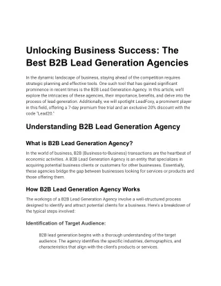 Best B2B Lead Generation Agency