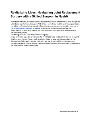Revitalizing Lives_ Navigating Joint Replacement Surgery with a Skilled Surgeon in Nashik