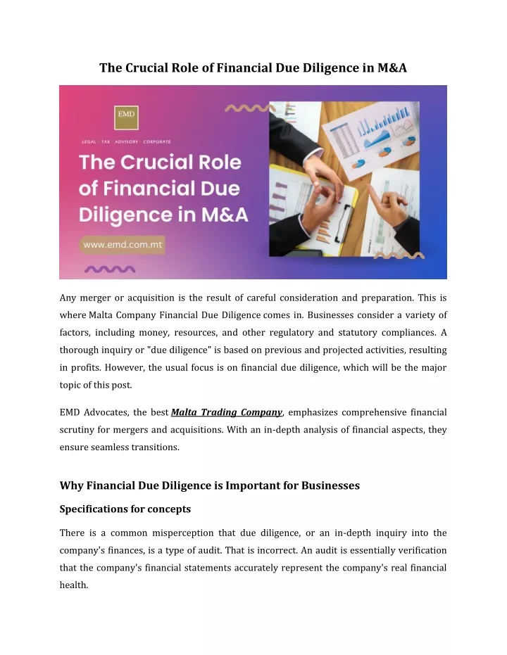 the crucial role of financial due diligence in m a
