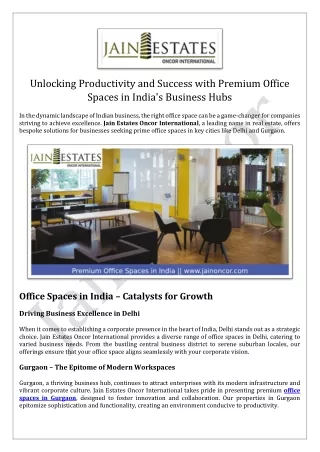 Unlocking Productivity and Success with Premium Office Spaces in India