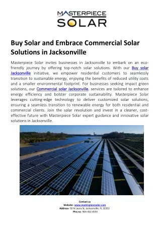 Buy Solar and Embrace Commercial Solar Solutions in Jacksonville