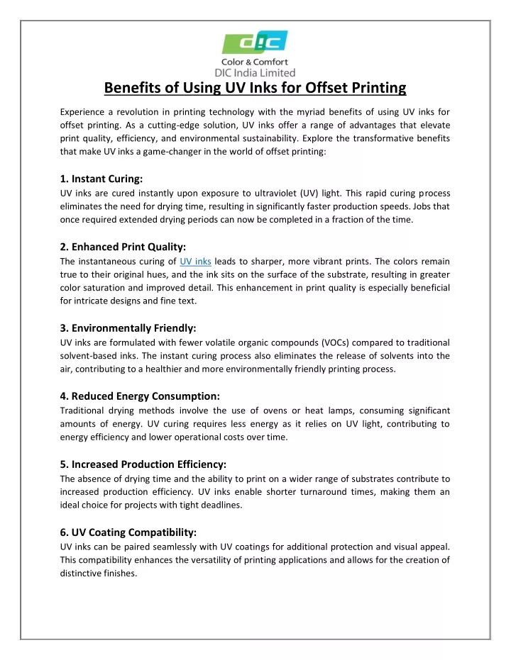 benefits of using uv inks for offset printing