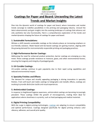 Coatings for Paper and Board Unraveling the Latest Trends and Market Insights