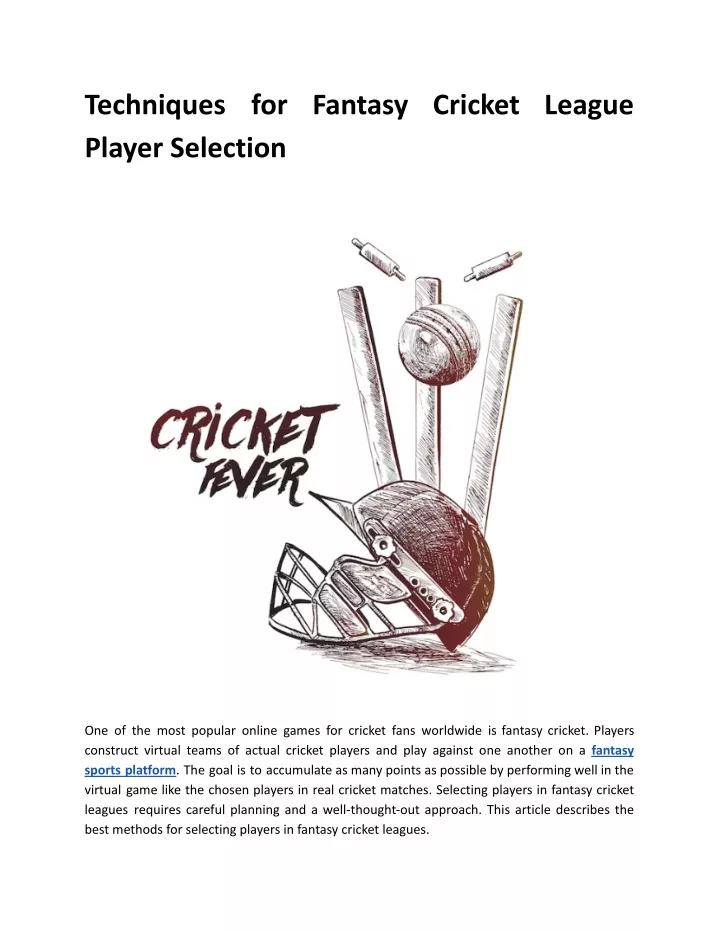 techniques for fantasy cricket league player
