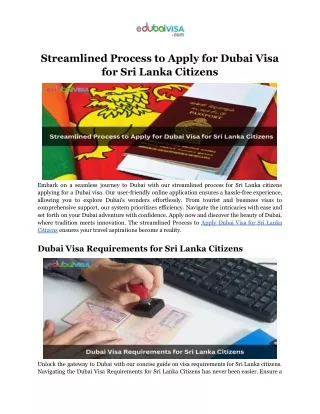 Streamlined Process to Apply for Dubai Visa for Sri Lanka Citizens