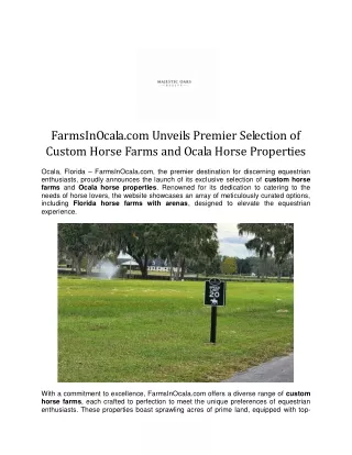 FarmsInOcala.com Unveils Premier Selection of Custom Horse Farms and Ocala Horse Properties