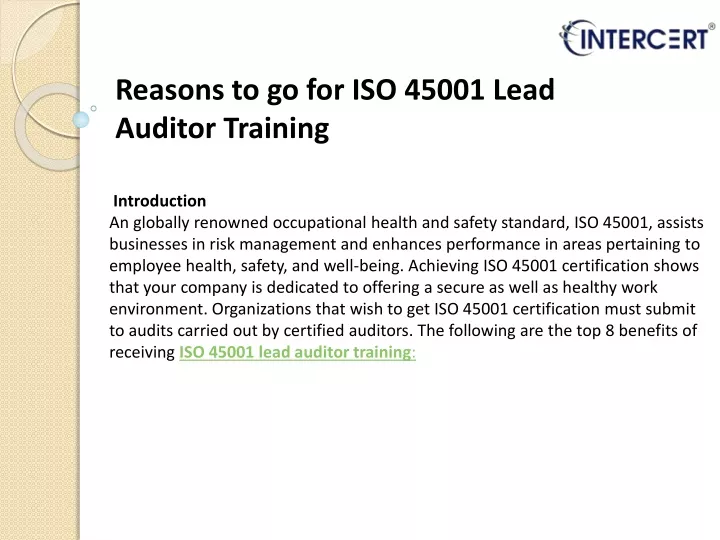 reasons to go for iso 45001 lead auditor training