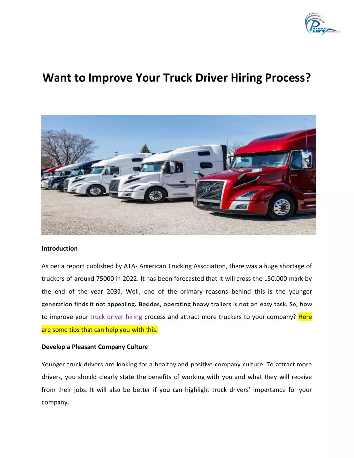 want to improve your truck driver hiring process