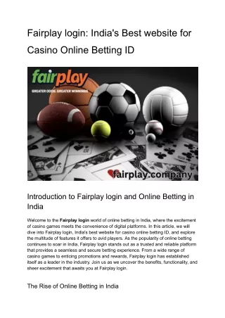 Fairplay login_ India's Best website for Casino Online Betting ID