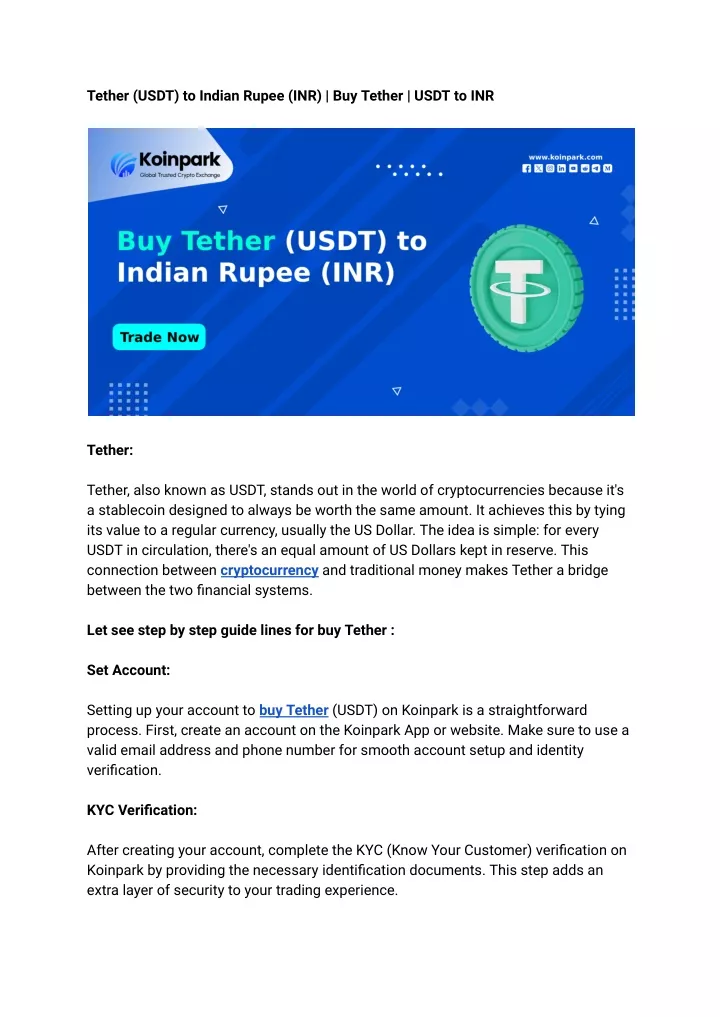 PPT Tether USDT To Indian Rupee INR Buy Tether USDT To INR 