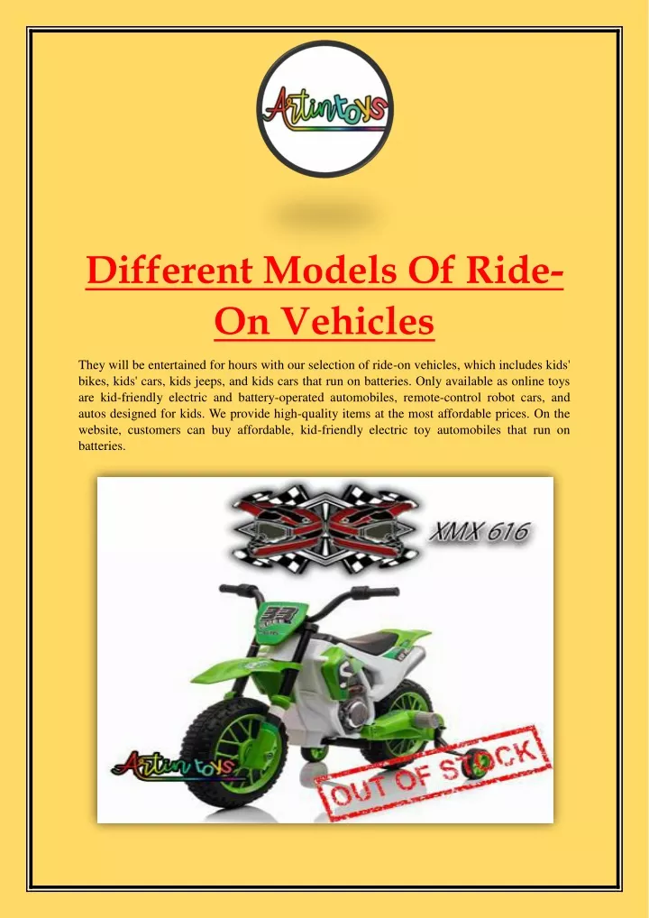 different models of ride on vehicles