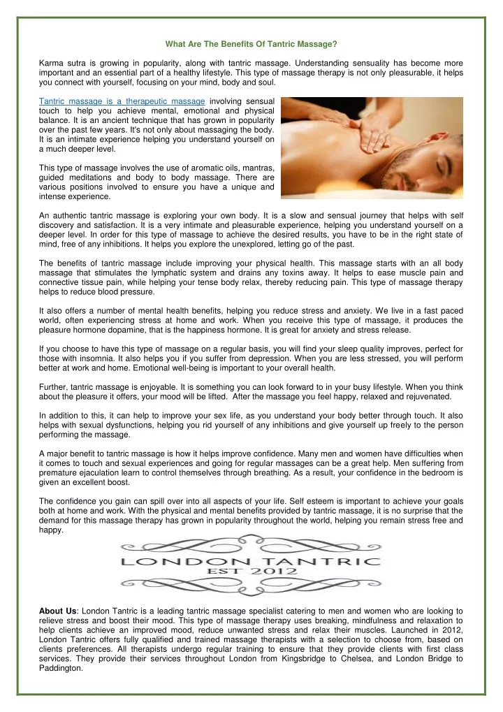 what are the benefits of tantric massage