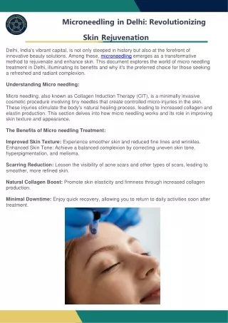 Microneedling in Delhi- Revolutionizing Skin Rejuvenation