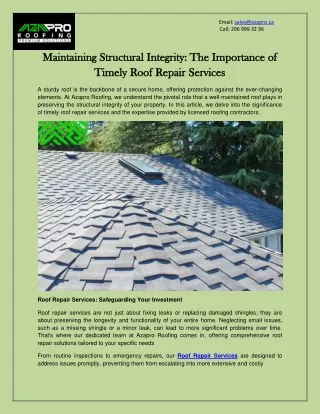 Maintaining Structural Integrity The Importance of Timely Roof Repair Services