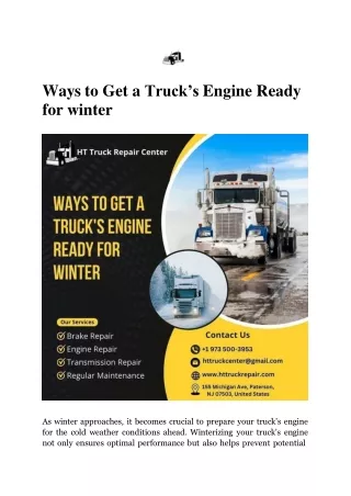Ways To Get A Truck’s Engine Ready For Winter