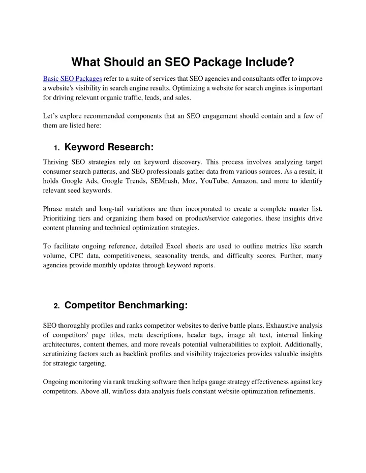 what should an seo package include