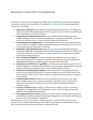 maximizing servicenow csm for outstanding results