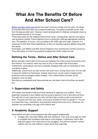 what are the benefits of before and after school