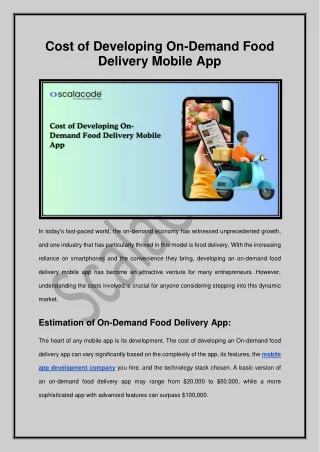Cost of Developing On-Demand Food Delivery Mobile App