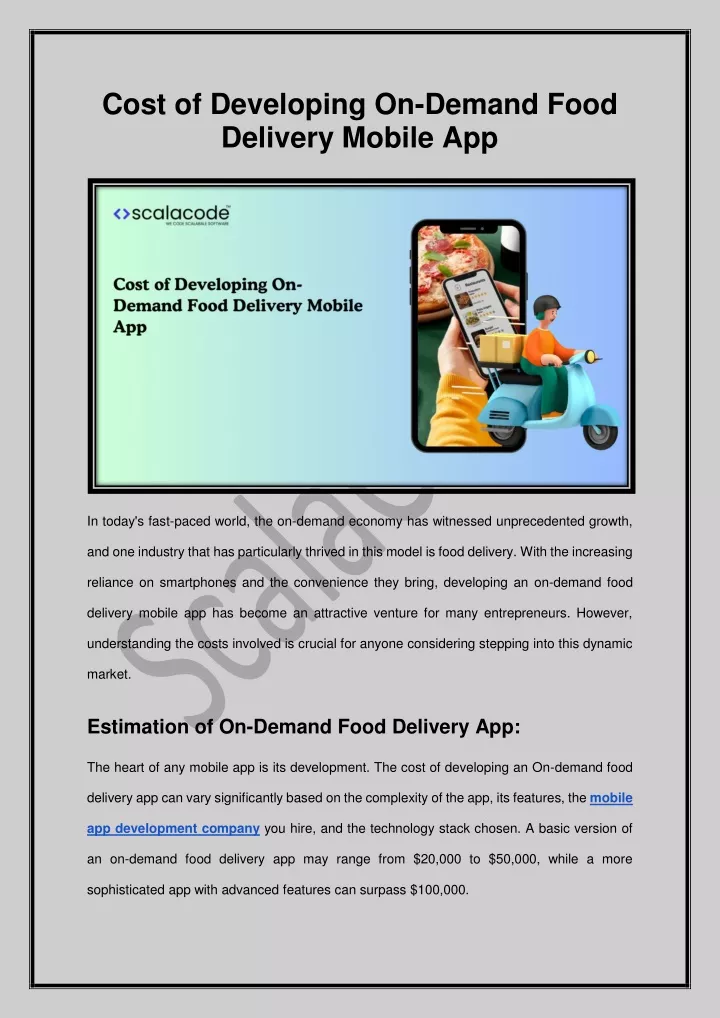 cost of developing on demand food delivery mobile