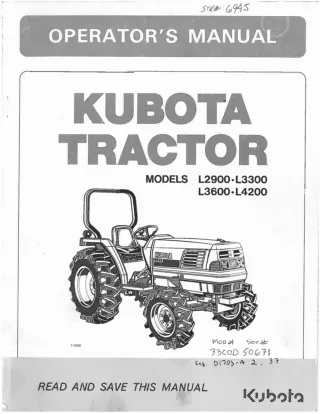 Kubota L3300 Tractor Operator manual