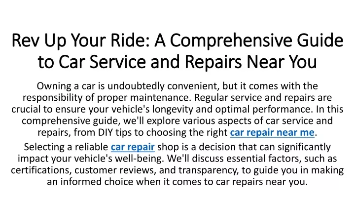 rev up your ride a comprehensive guide to car service and repairs near you