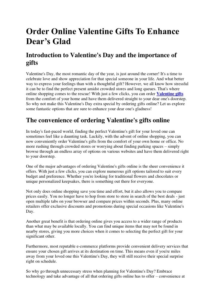 order online valentine gifts to enhance dear