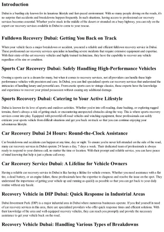 Professional Car Recovery Services Available Now in Dubai