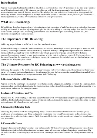 Unlocking the Possible of RC Balancing: Discover the Ultimate Resource at www.rc