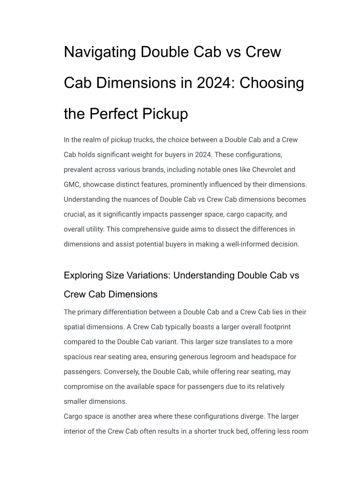 navigating double cab vs crew
