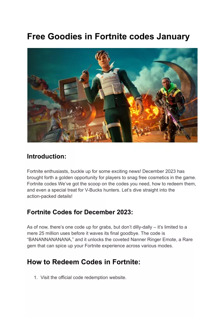 free goodies in fortnite codes january