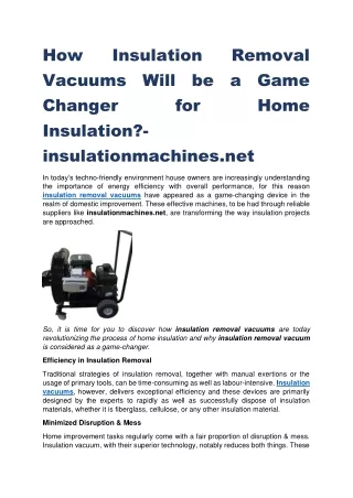 How Insulation Removal Vacuums Will be a Game Changer for Home Insulation-insulationmachines.net