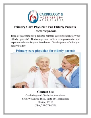 Primary Care Physician For Elderly Parents | Doctorscga.com